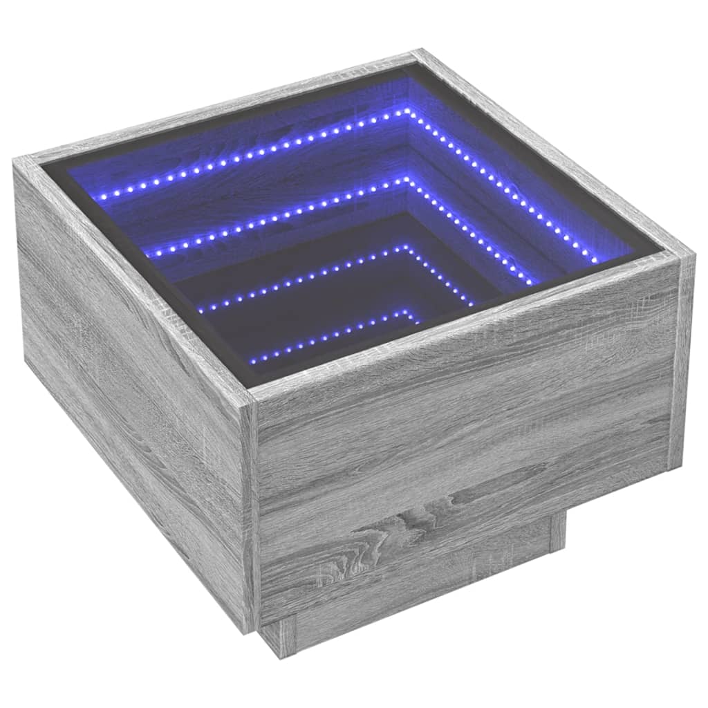 Masă laterală cu LED, sonoma gri, 40x40x30 cm, lemn prelucrat