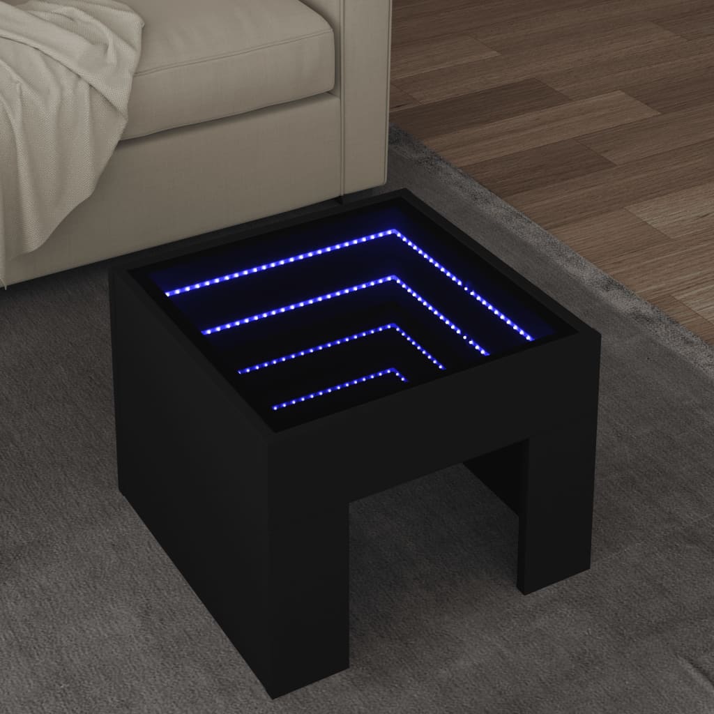 Măsuță de cafea cu LED infinity, negru, 40x40x30 cm