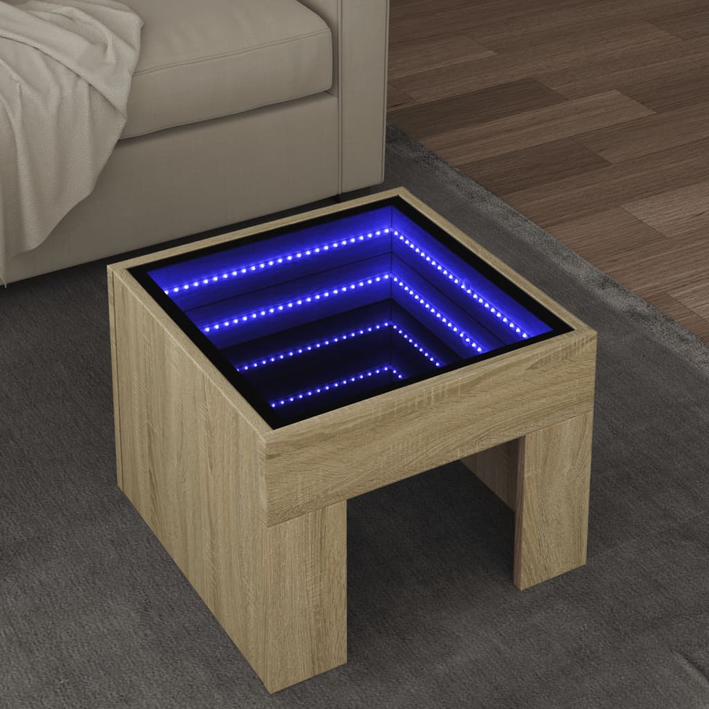 Măsuță de cafea cu LED infinity, stejar sonoma, 40x40x30 cm