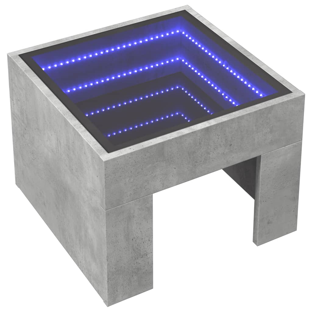 Măsuță de cafea cu LED infinity, gri beton, 40x40x30 cm