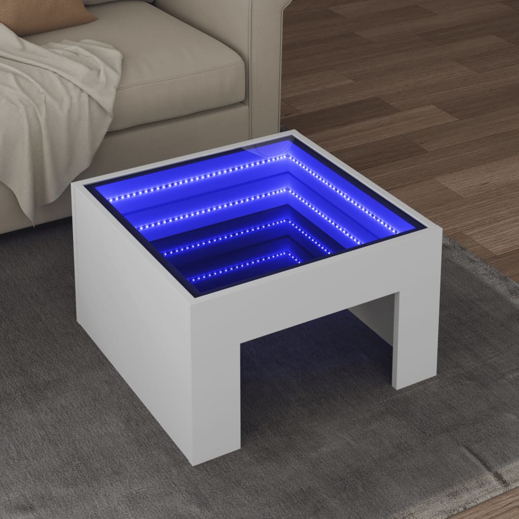 Măsuță de cafea cu LED infinity, alb, 50x50x30 cm