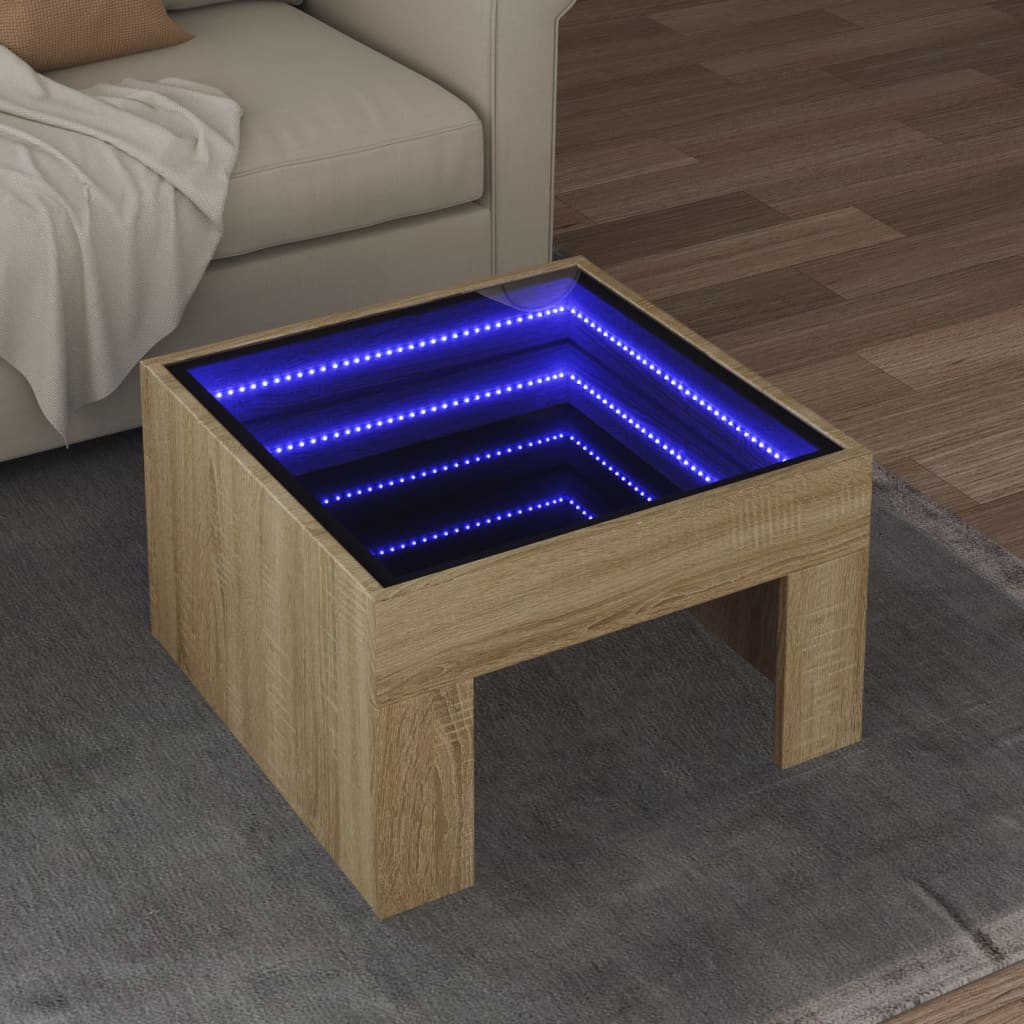 Măsuță de cafea cu LED infinity, stejar sonoma, 50x50x30 cm