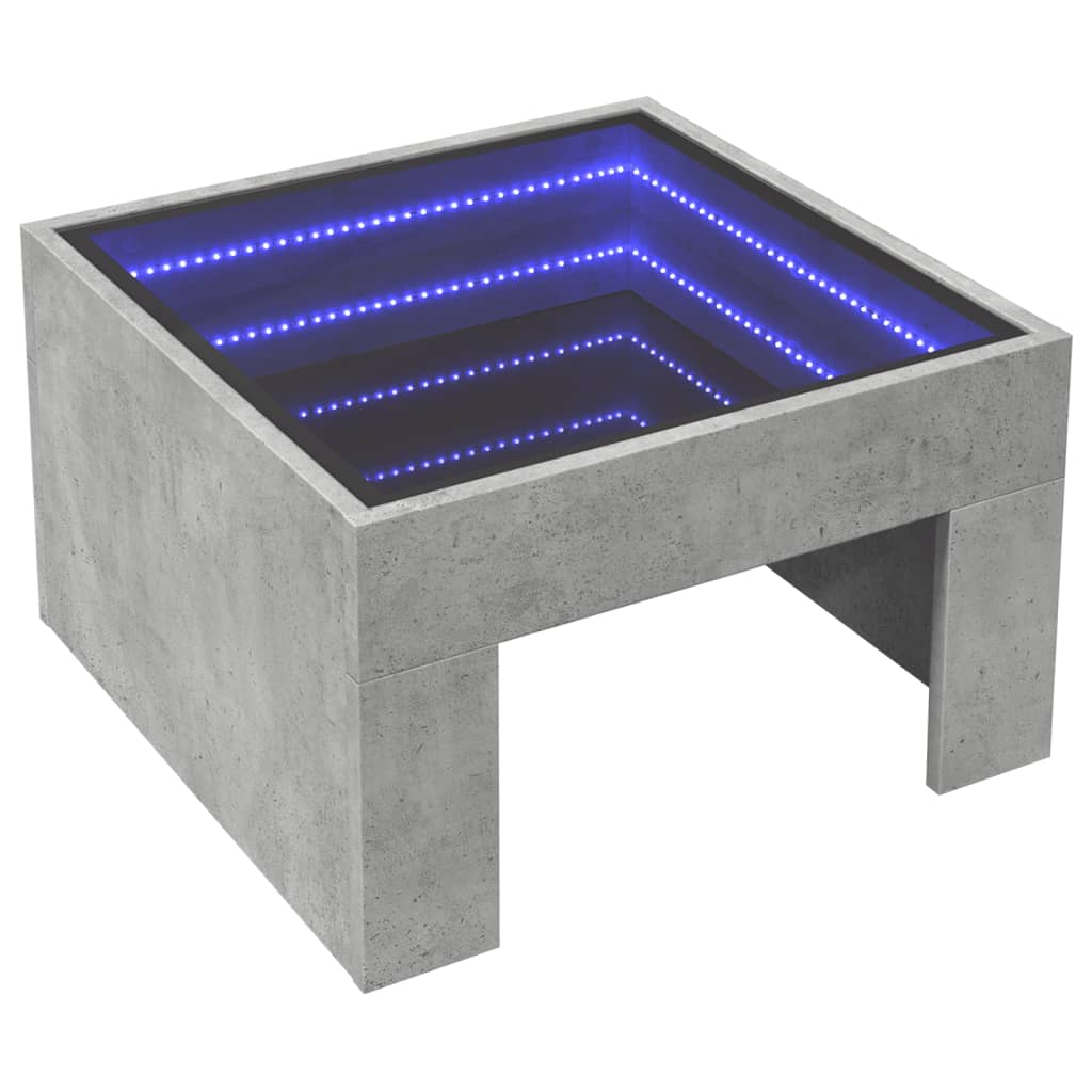 Măsuță de cafea cu LED infinity, gri beton, 50x50x30 cm