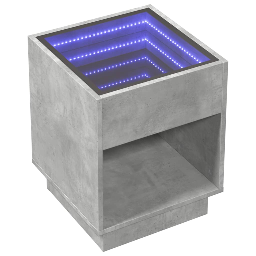 Măsuță de cafea cu LED infinity, gri beton, 40x40x50 cm