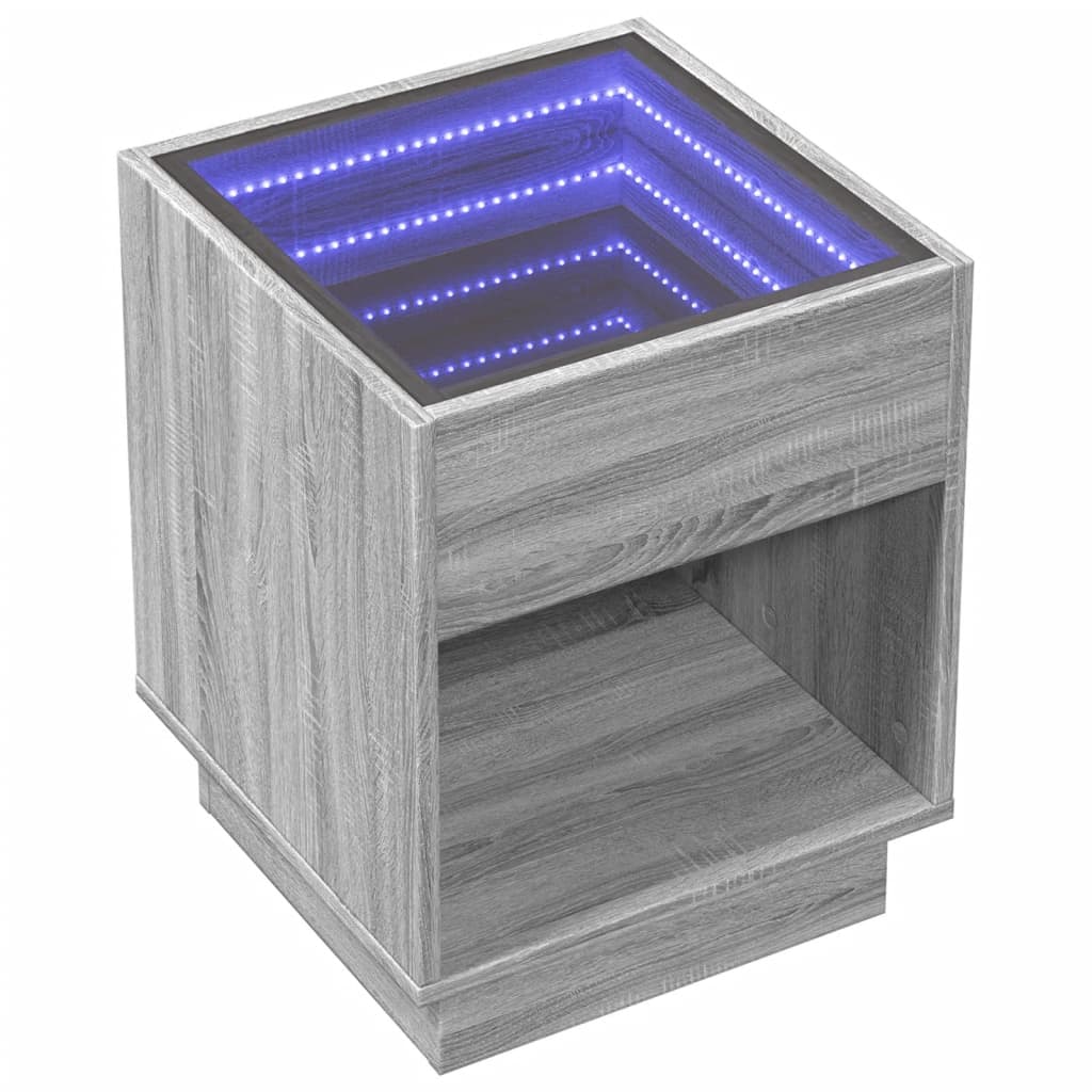 Măsuță de cafea cu LED infinity, gri sonoma, 40x40x50 cm