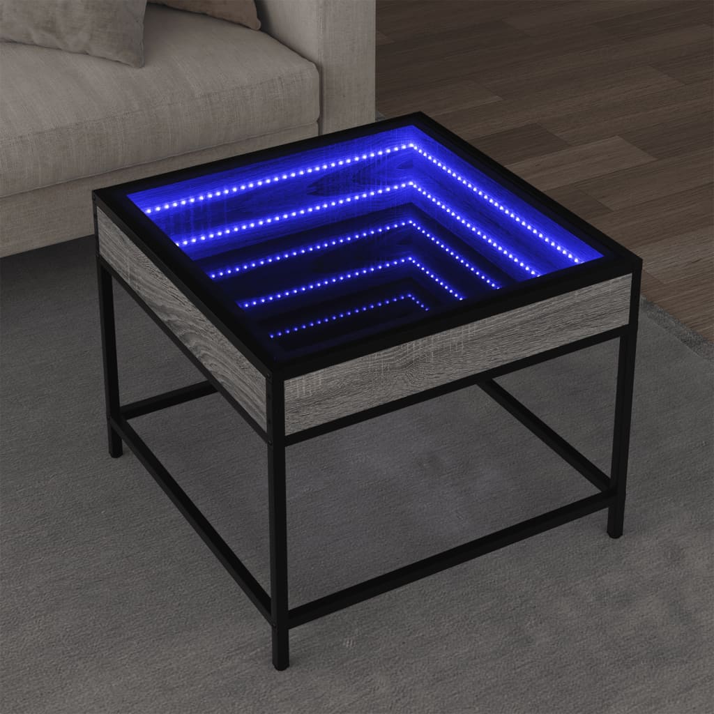 Măsuță de cafea cu LED infinity, gri sonoma, 50x50x41 cm