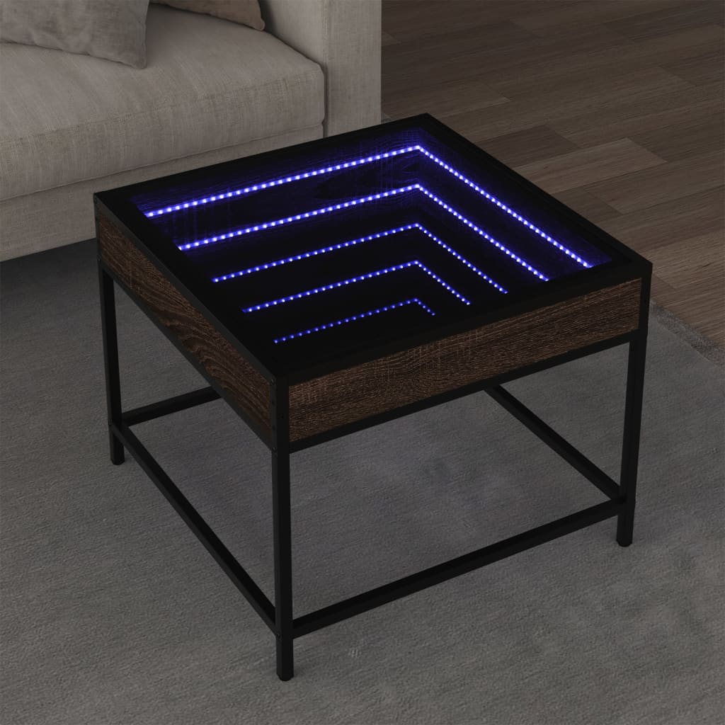 Măsuță de cafea cu LED infinity, stejar maro, 50x50x41 cm