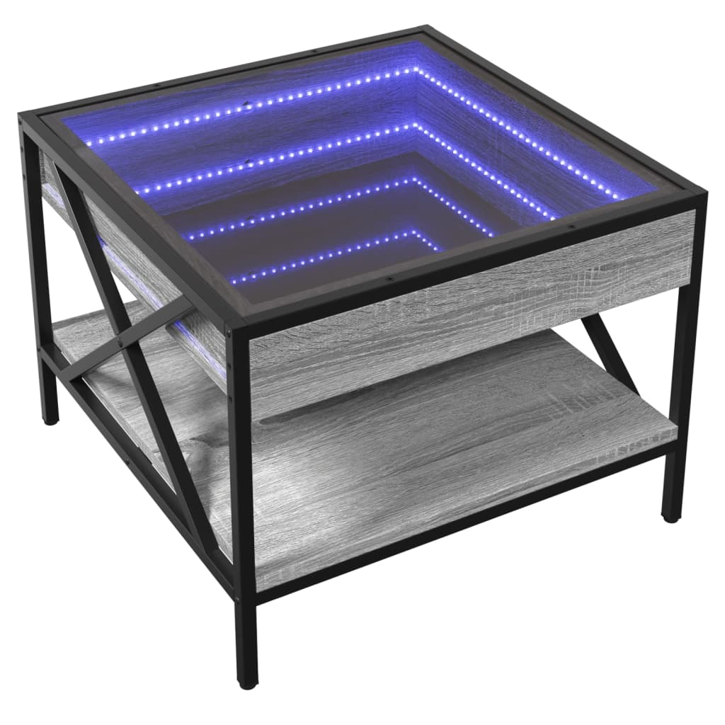 Măsuță de cafea cu LED infinity, gri sonoma, 50x50x38 cm