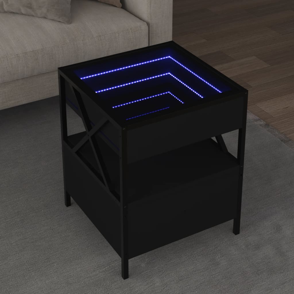 Măsuță de cafea cu LED infinity, negru, 40x40x51 cm