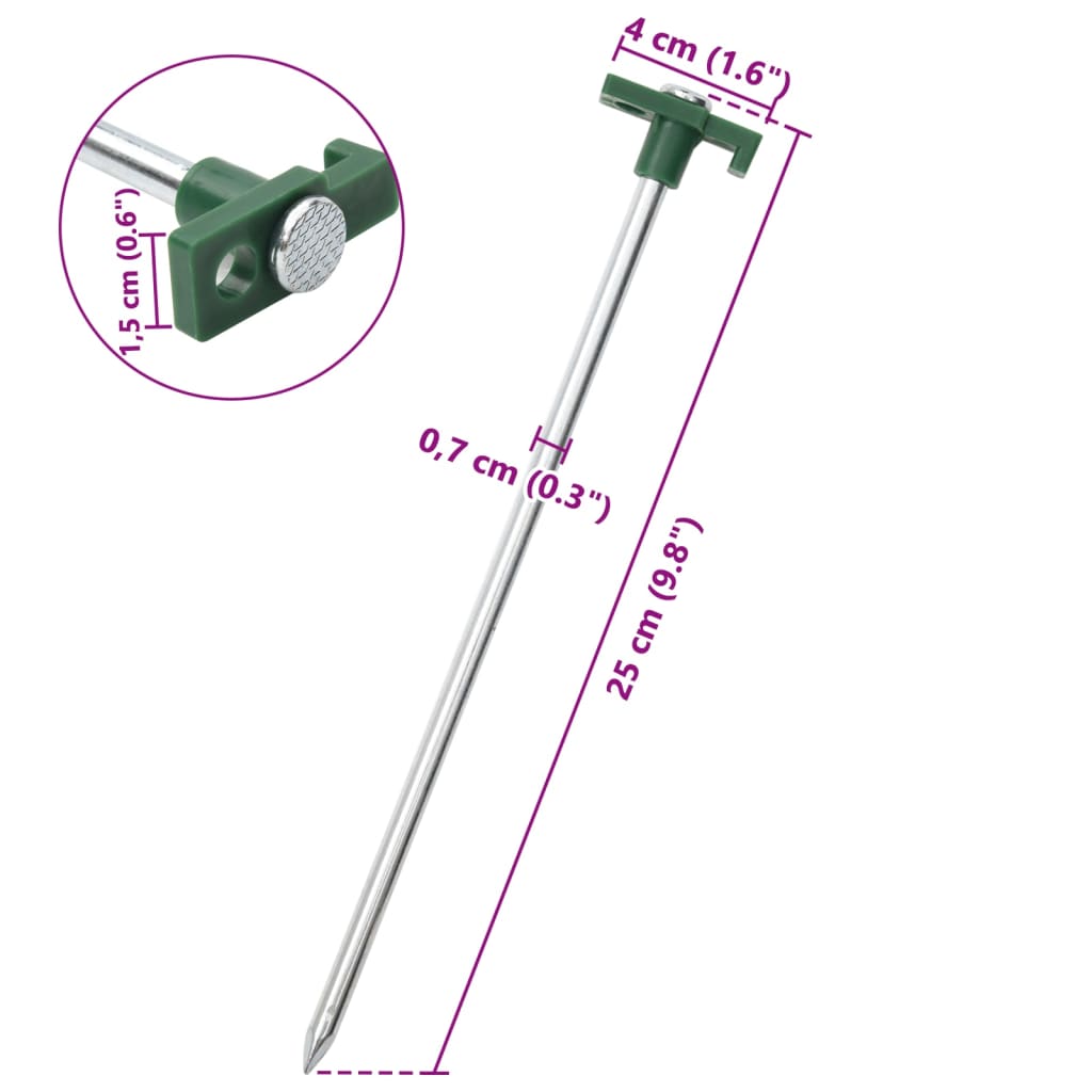 Țăruși de cort, 24 buc., 25 cm, 7 mm, oțel galvanizat și PP