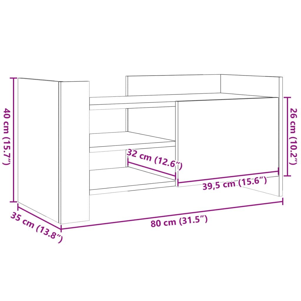 Comodă TV, gri sonoma, 80x35x40 cm, lemn prelucrat