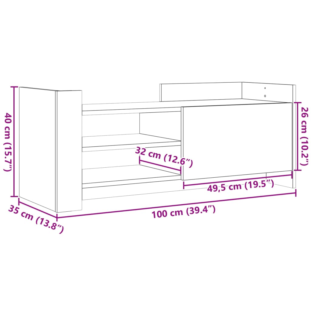 Comodă TV, gri beton, 100x35x40 cm, lemn prelucrat