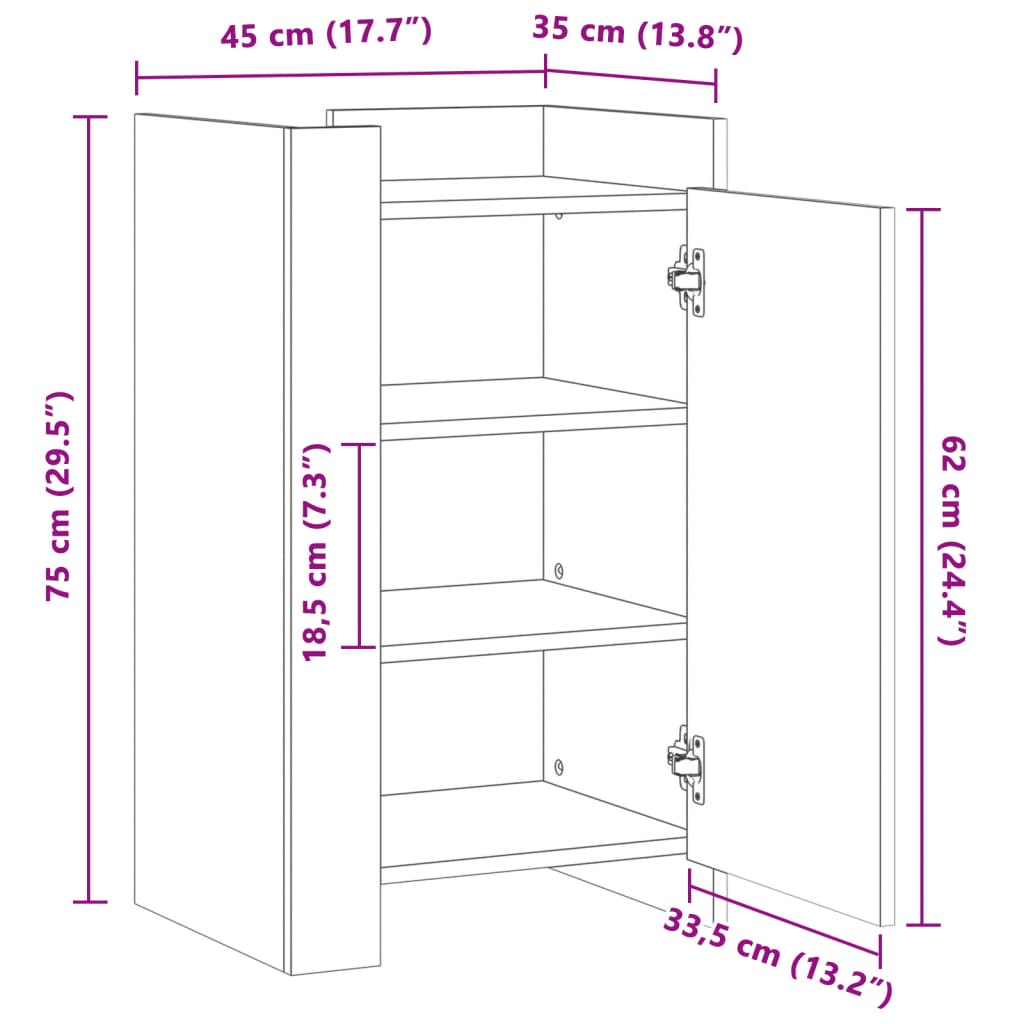 Dulap, sonoma gri, 45x35x75 cm, lemn prelucrat