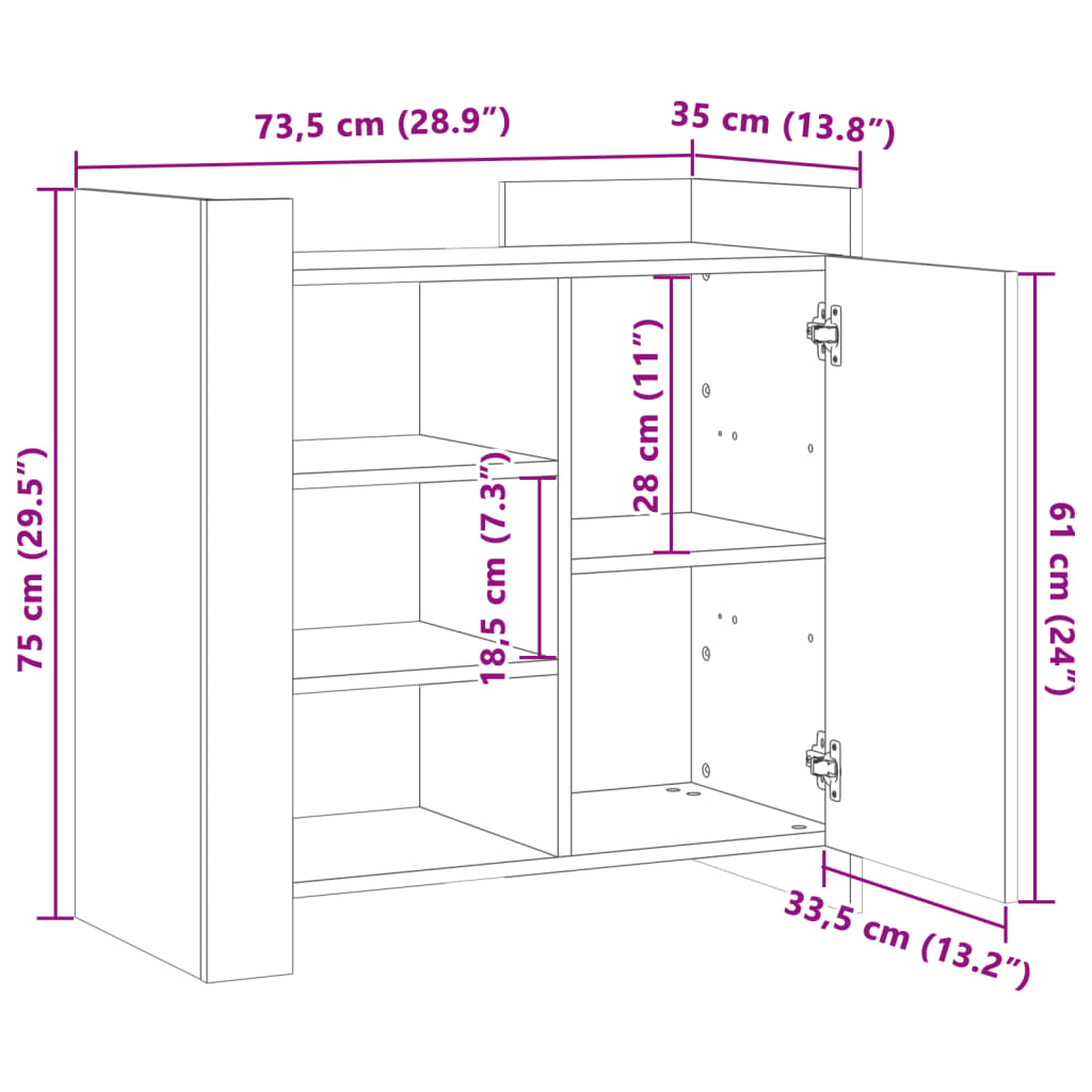 Dulap, stejar sonoma, 73,5x35x75 cm, lemn prelucrat