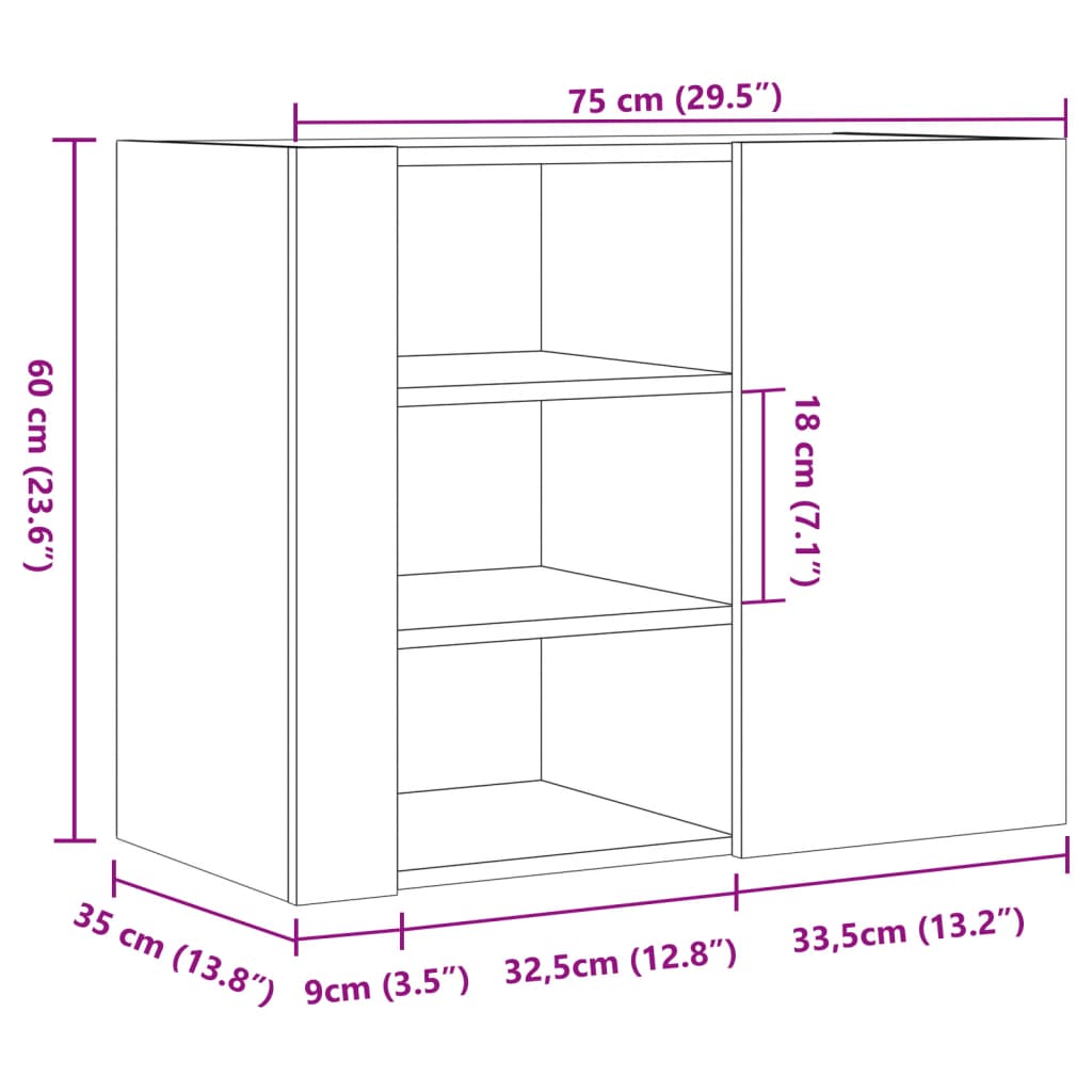 Dulap de perete, negru, 75x35x60 cm, lemn prelucrat