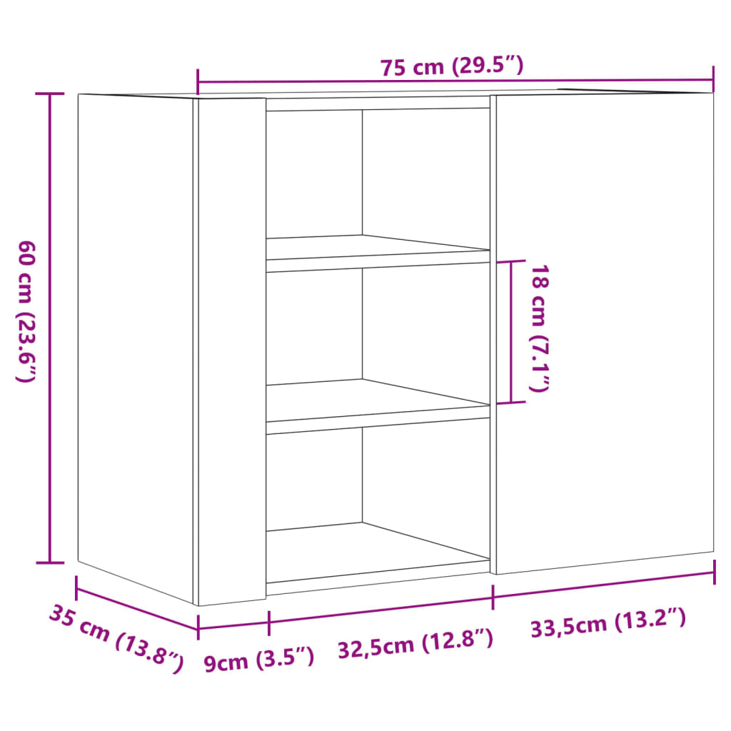 Dulap de perete, stejar maro, 75x35x60 cm, lemn compozit