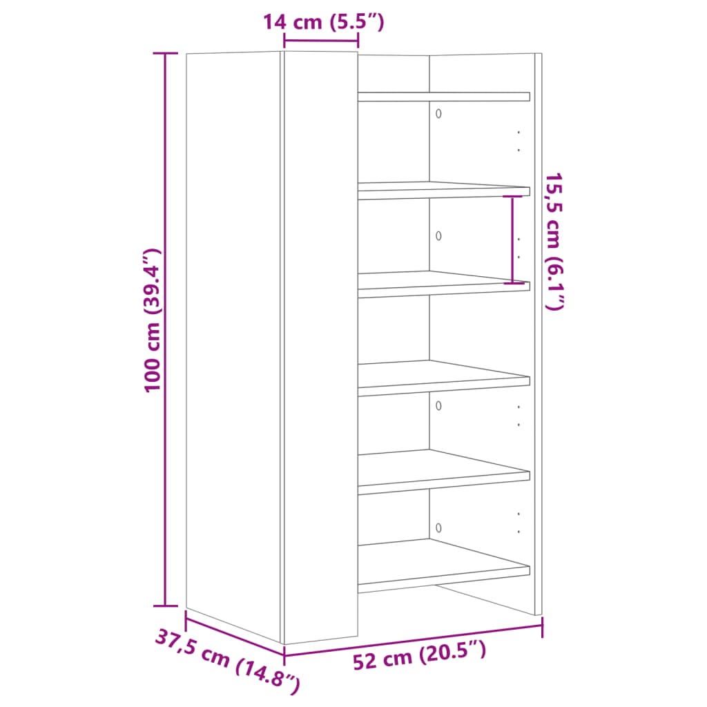 Pantofar, stejar sonoma, 52x37,5x100 cm, lemn prelucrat