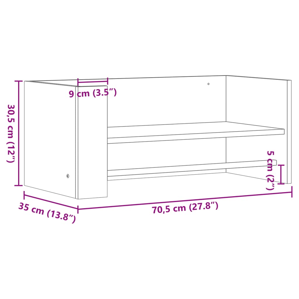 Raft de perete, alb, 70,5x35x30,5 cm, lemn prelucrat