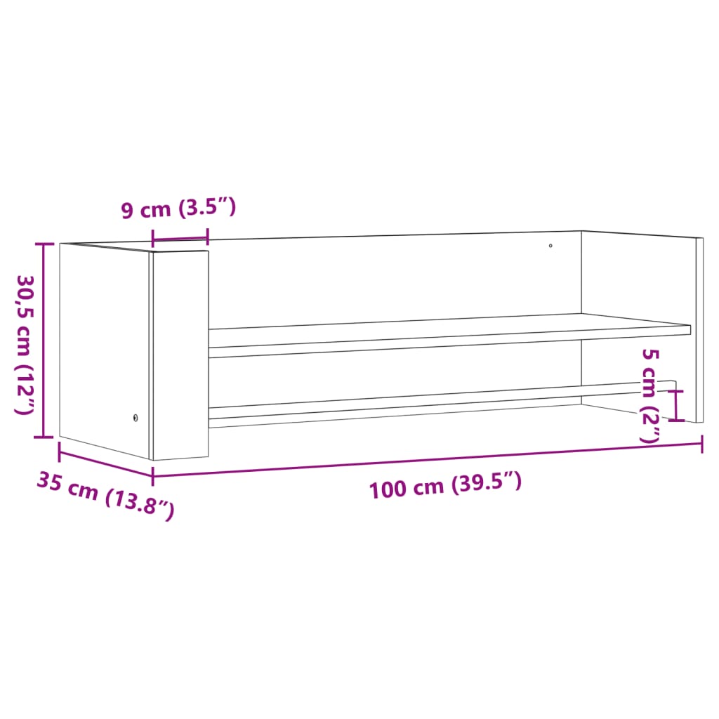 Raft de perete, gri beton, 100x35x30,5 cm, lemn prelucrat