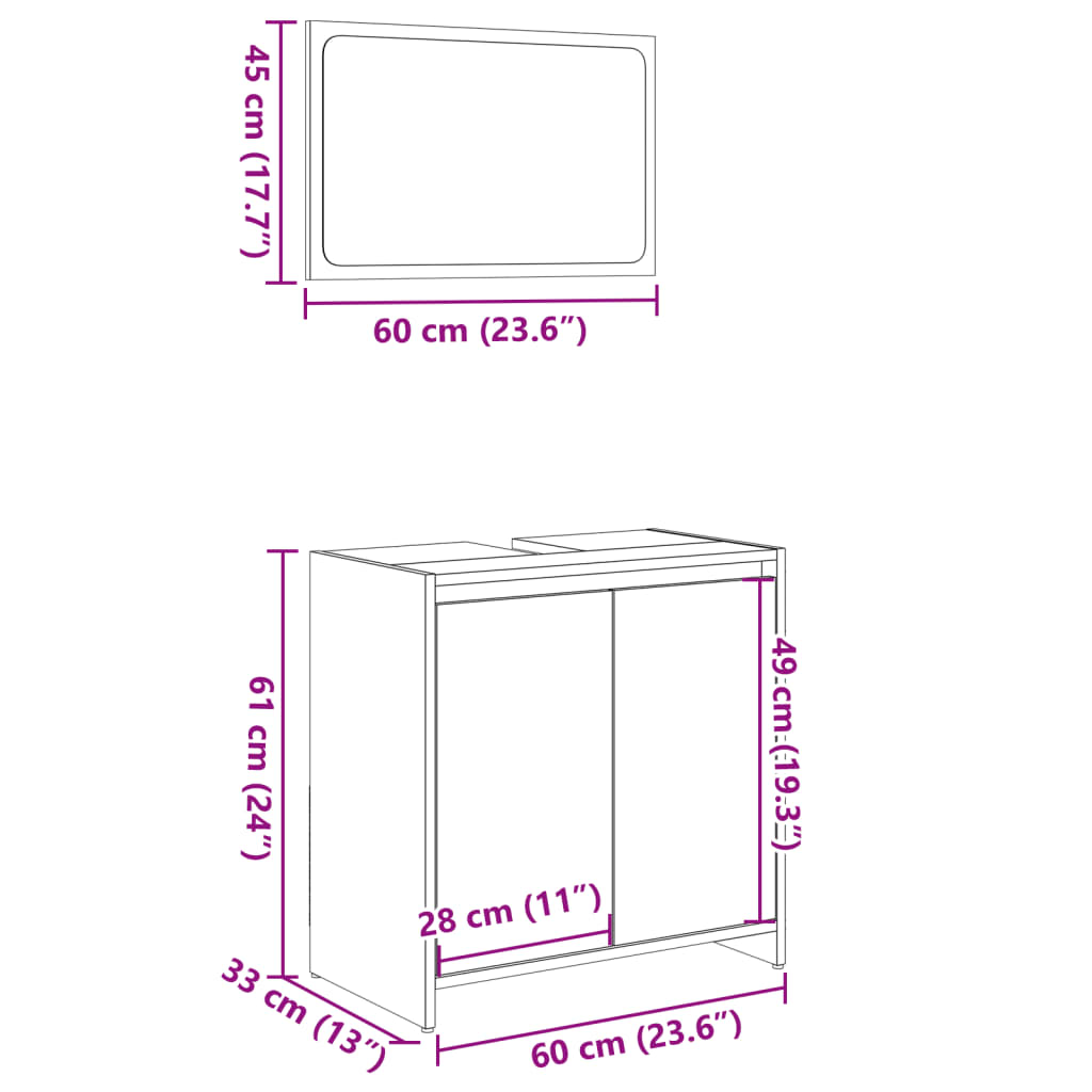 Set mobilier de baie, 2 piese, stejar sonoma, lemn prelucrat