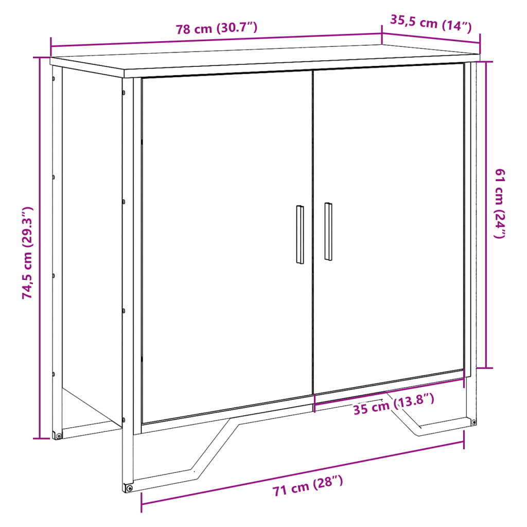 Dulap, negru, 78x35,5x74,5 cm, lemn prelucrat