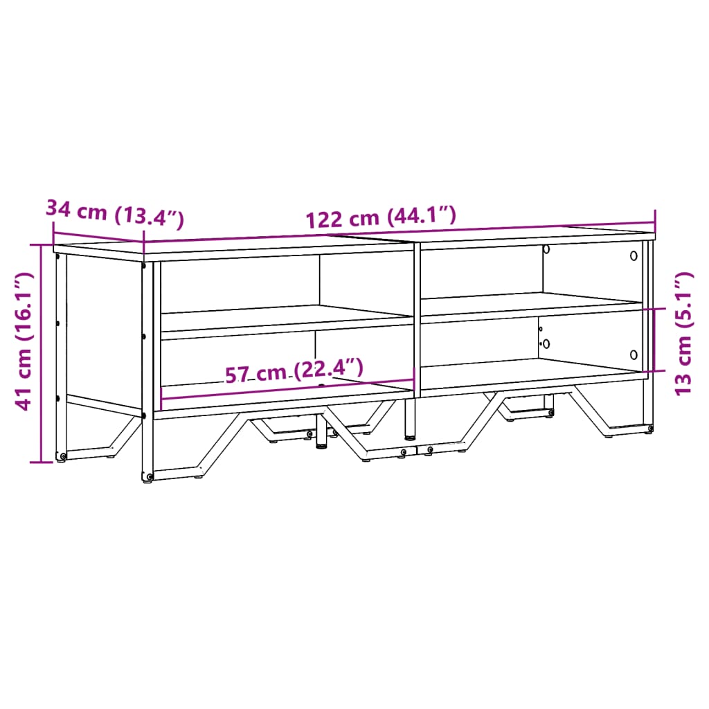 Dulap TV, gri sonoma, 122x34x41 cm, lemn prelucrat