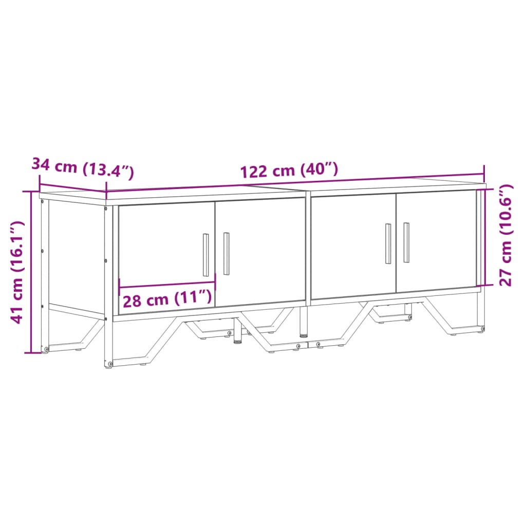 Dulap TV, stejar fumuriu, 122x34x41 cm, lemn prelucrat