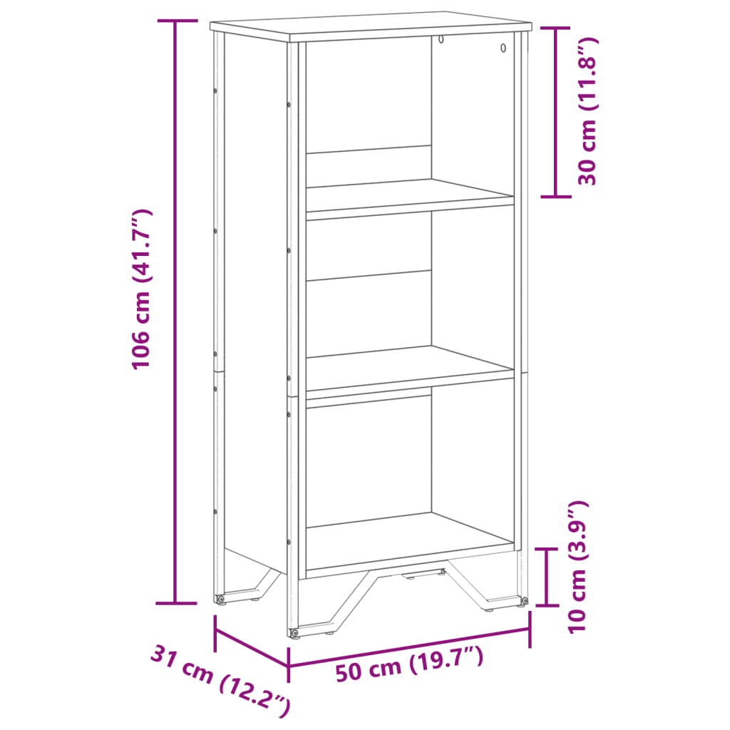 Bibliotecă, negru, 50x31x106 cm, lemn prelucrat