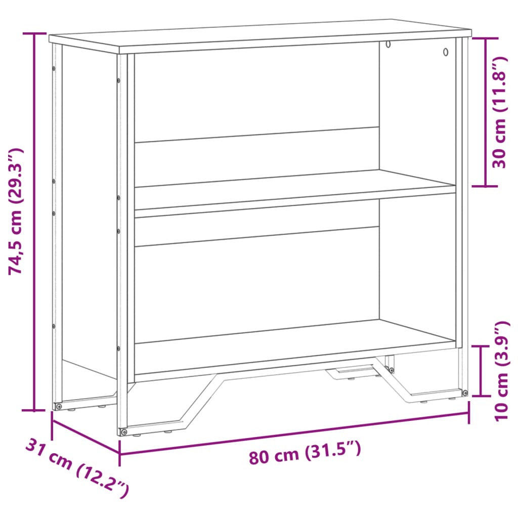 Bibliotecă, stejar fumuriu, 80x31x74,5 cm, lemn prelucrat