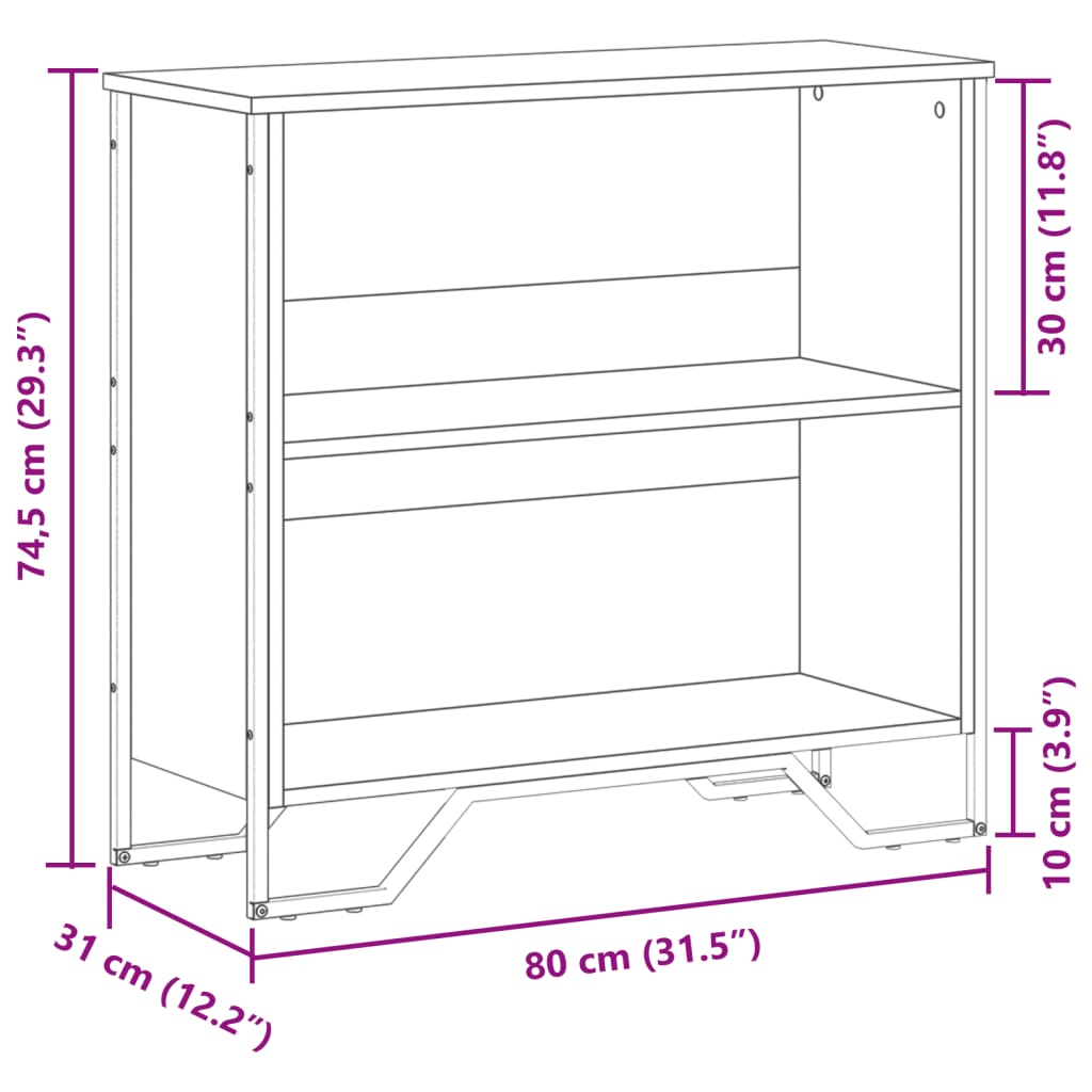 Bibliotecă, gri sonoma, 80x31x74,5 cm, lemn prelucrat