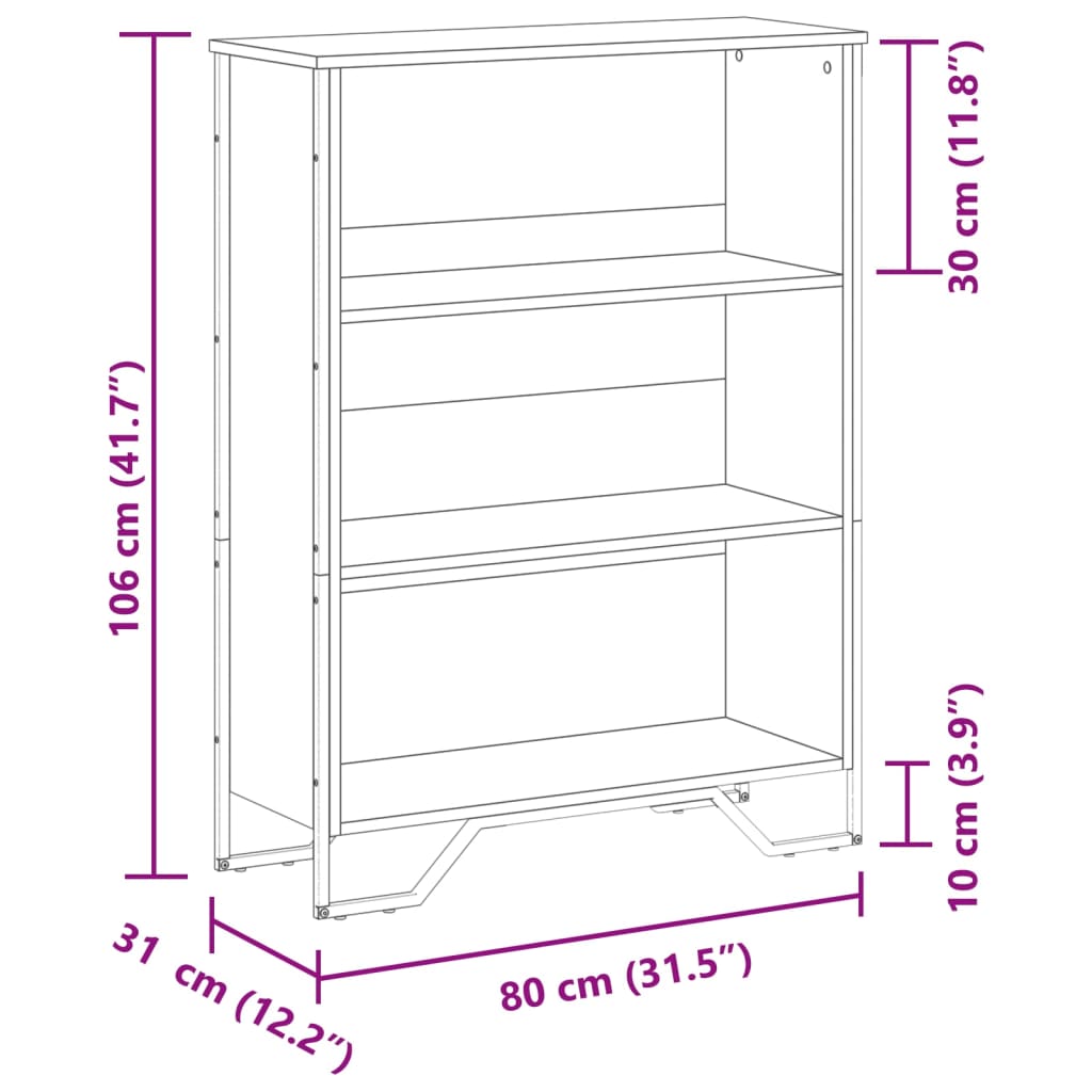 Bibliotecă, negru, 80x31x106 cm, lemn prelucrat