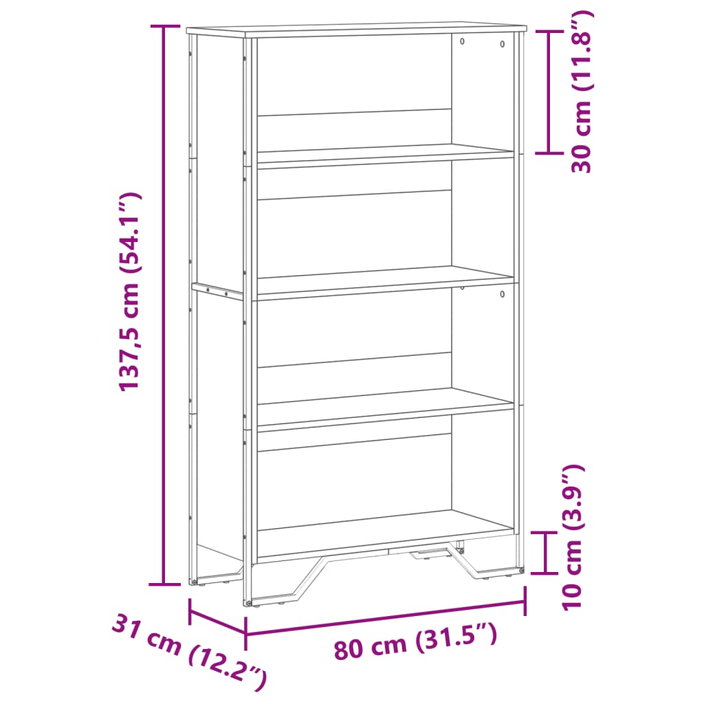 Bibliotecă, negru, 80x31x137,5 cm, lemn prelucrat