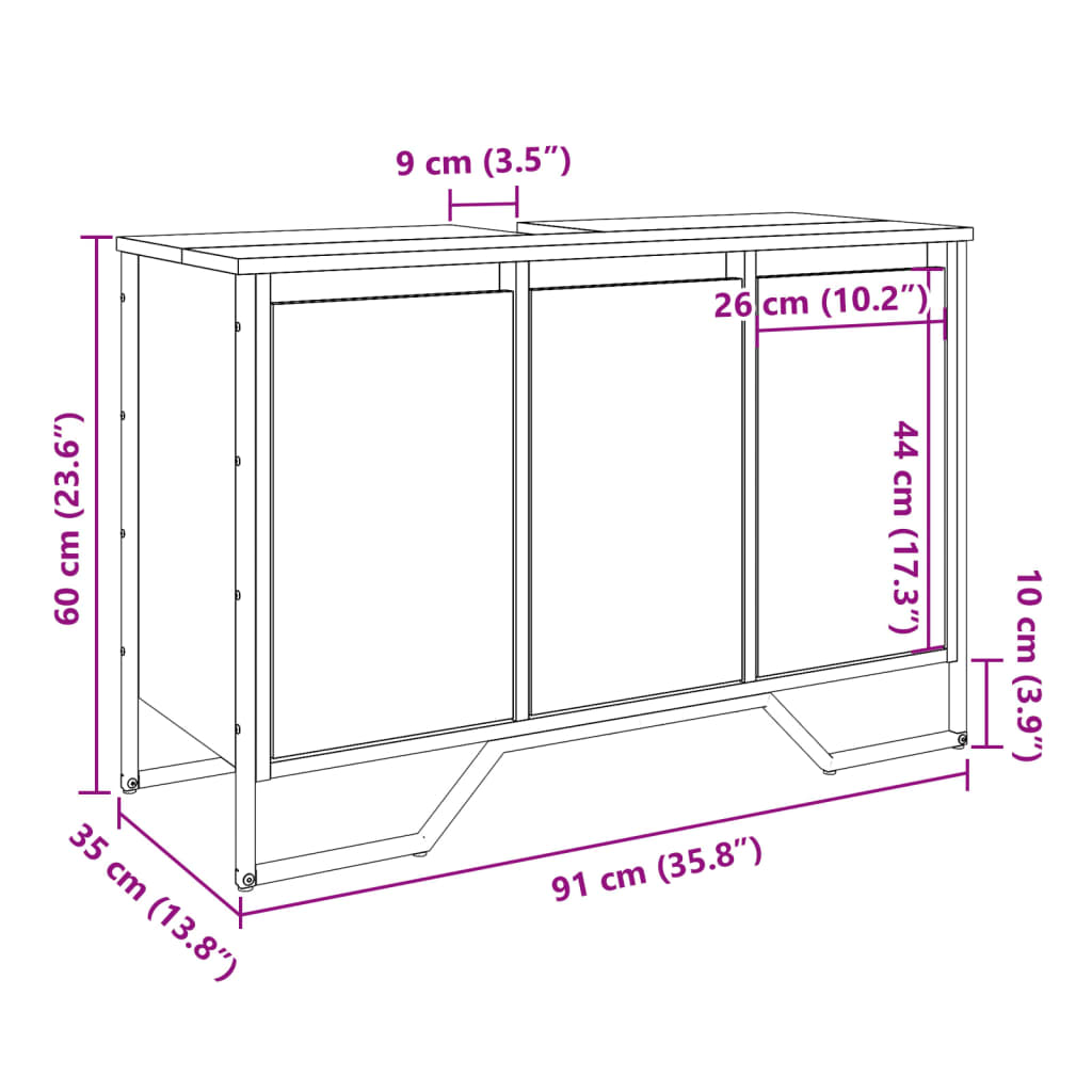 Dulap pentru chiuvetă baie, negru, 91x35x60 cm, lemn prelucrat