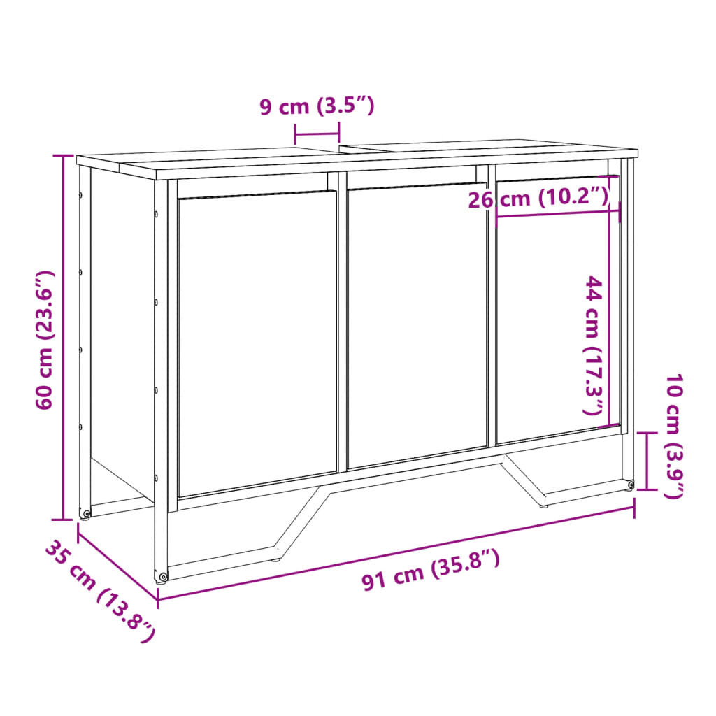 Dulap chiuvetă baie, stejar fumuriu, 91x35x60 cm lemn prelucrat