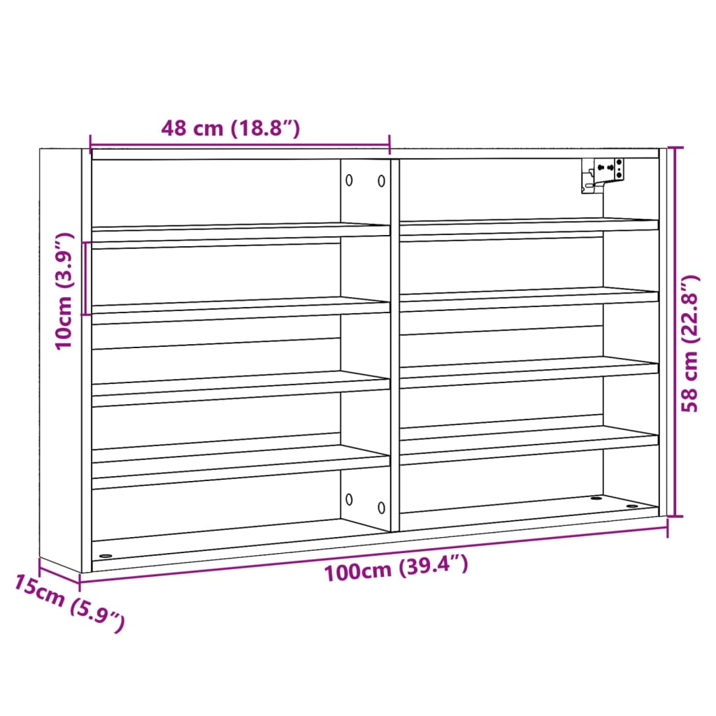 Dulap cu vitrină, gri beton, 100x15x58 cm, lemn prelucrat