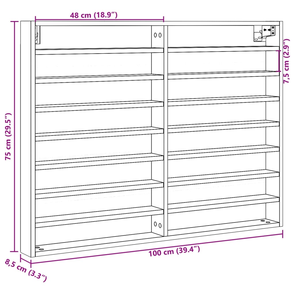 Dulap cu vitrină, alb, 100x8,5x75 cm, lemn prelucrat