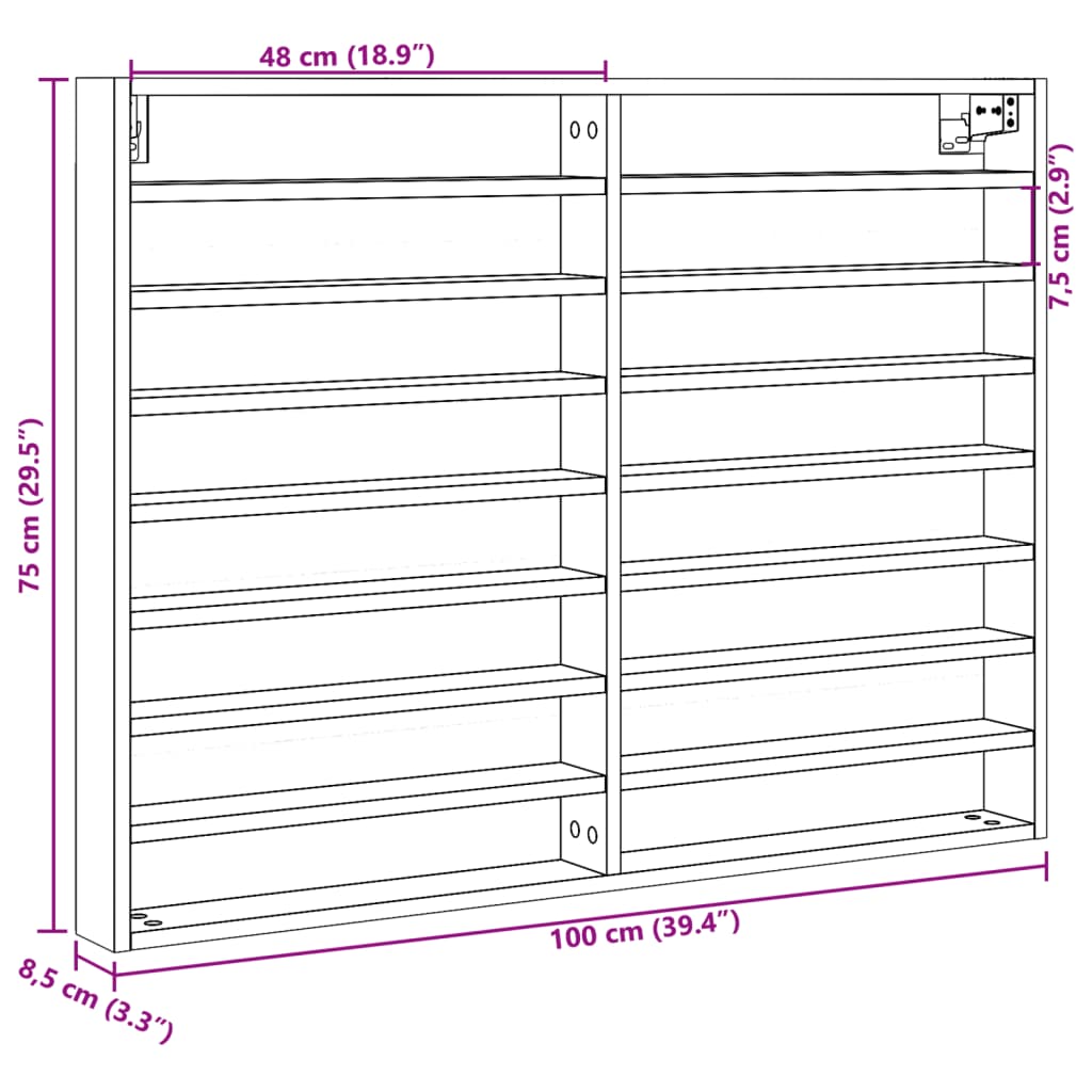 Dulap cu vitrină, gri beton, 100x8,5x75 cm, lemn prelucrat