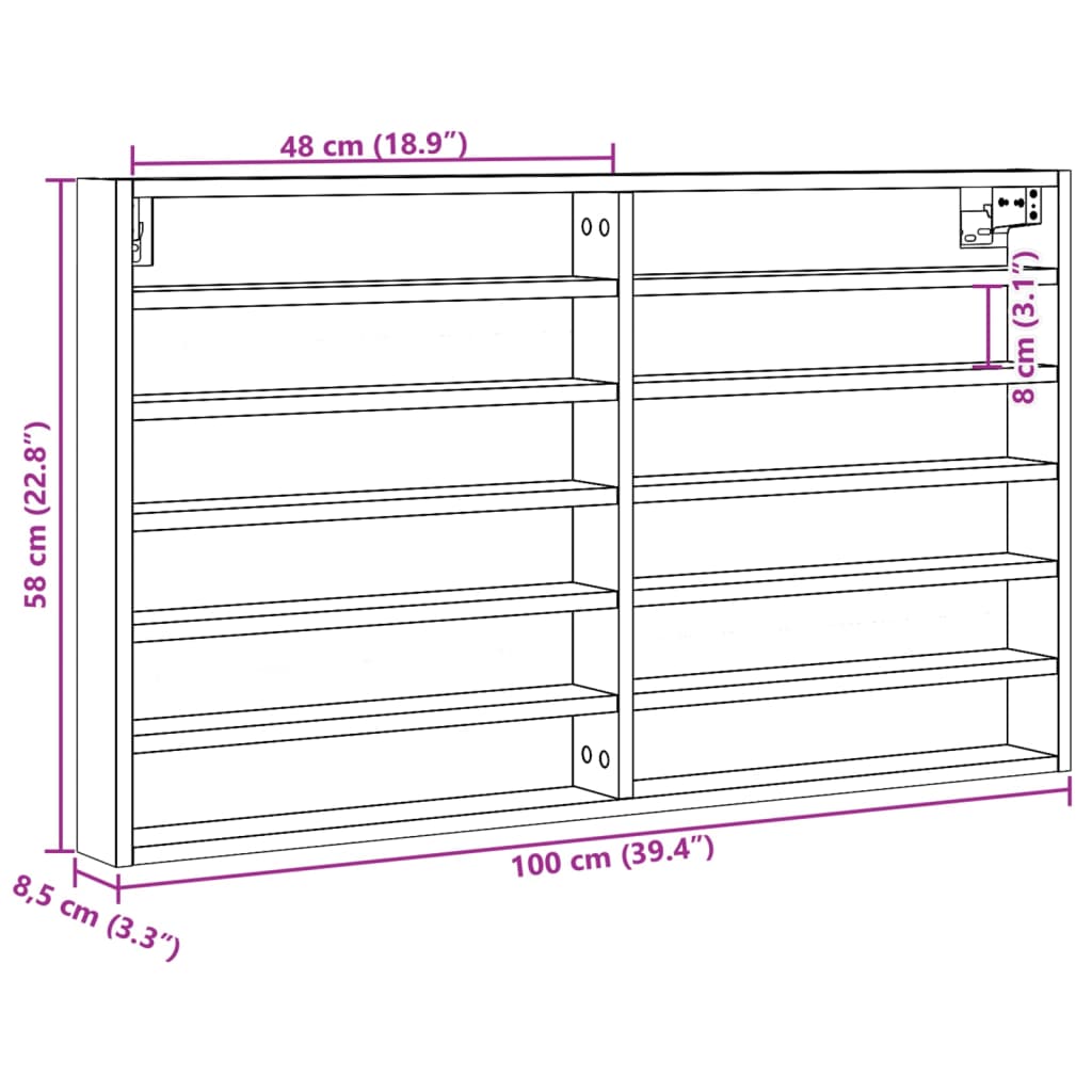 Dulap cu vitrină, gri beton, 100x8,5x58 cm, lemn prelucrat