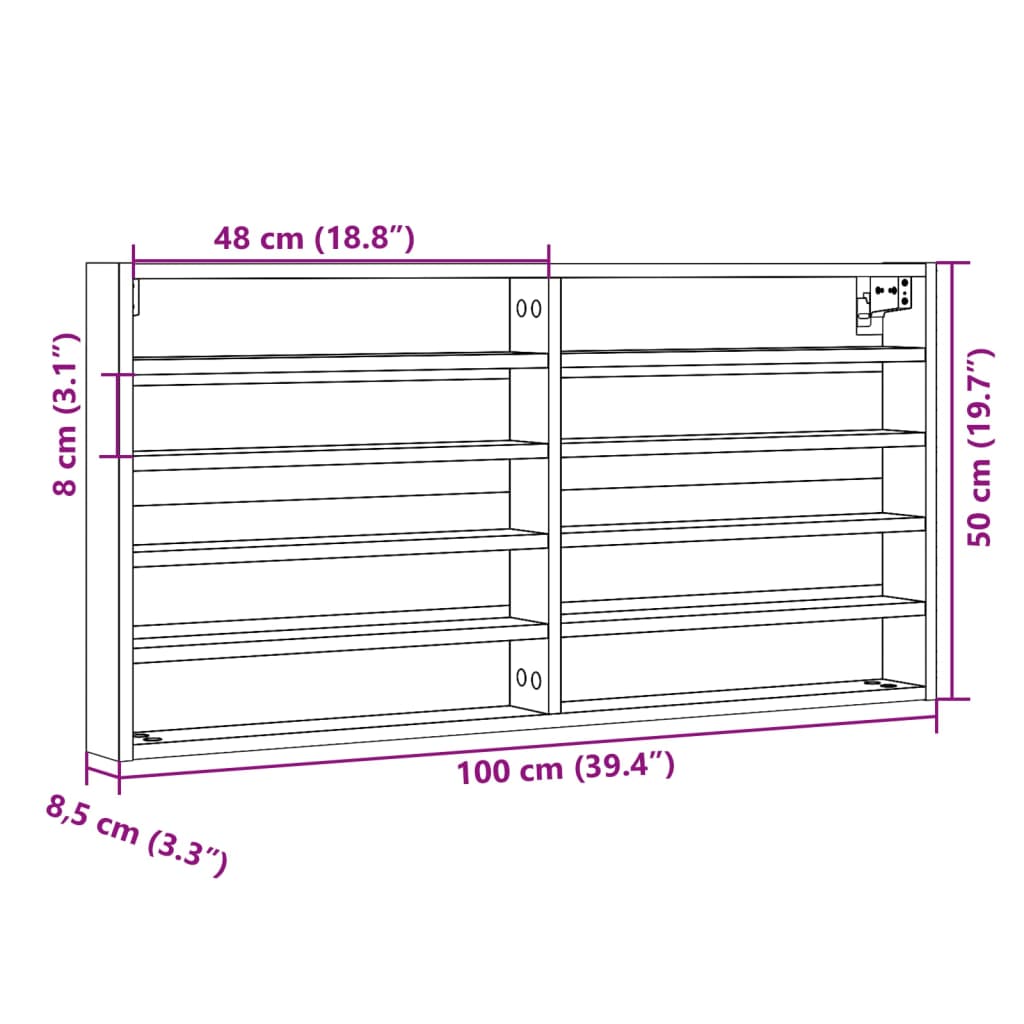 Dulap cu vitrină, gri beton, 100x8,5x50 cm, lemn prelucrat