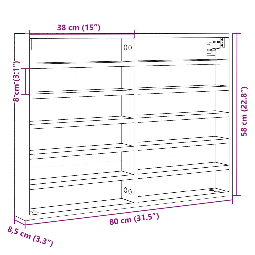 Dulap cu vitrină, alb, 80x8,5x58 cm, lemn prelucrat