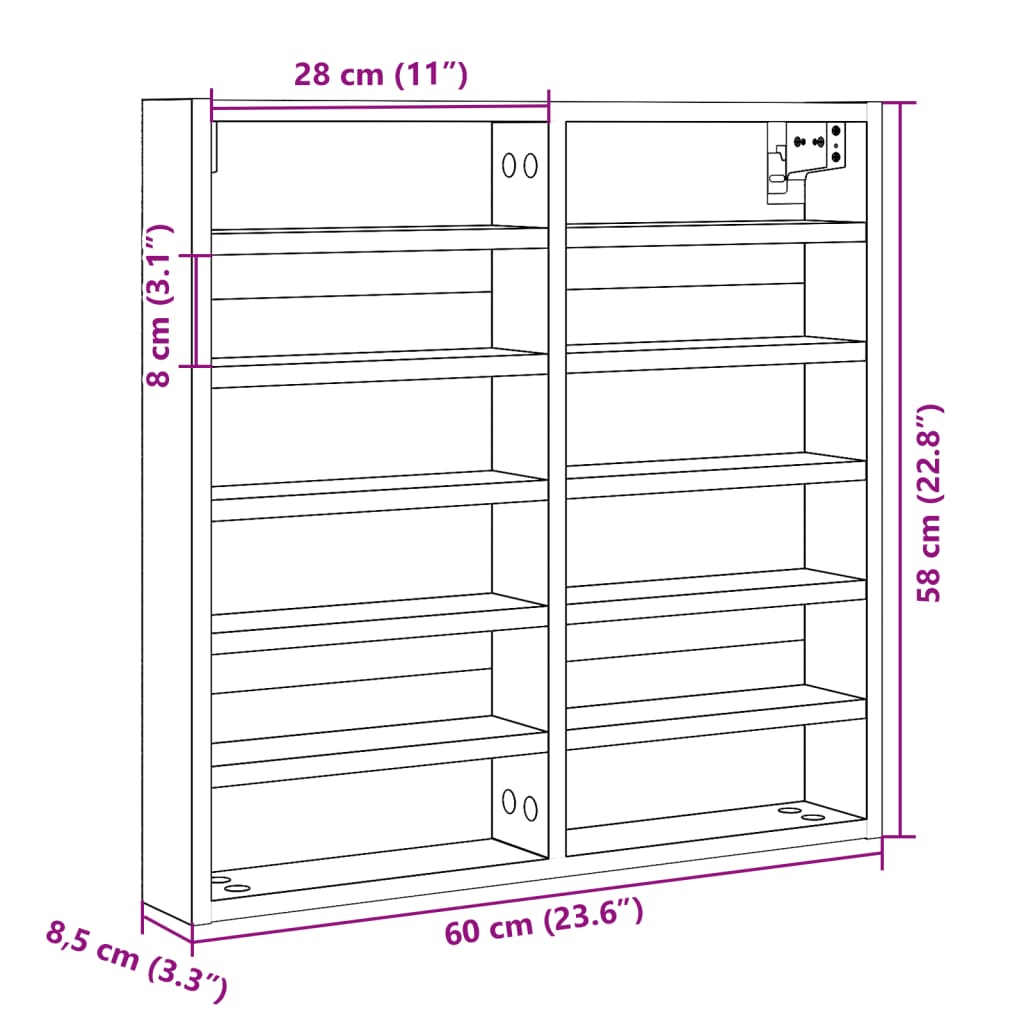 Dulap cu vitrină, alb, 60x8,5x58 cm, lemn prelucrat