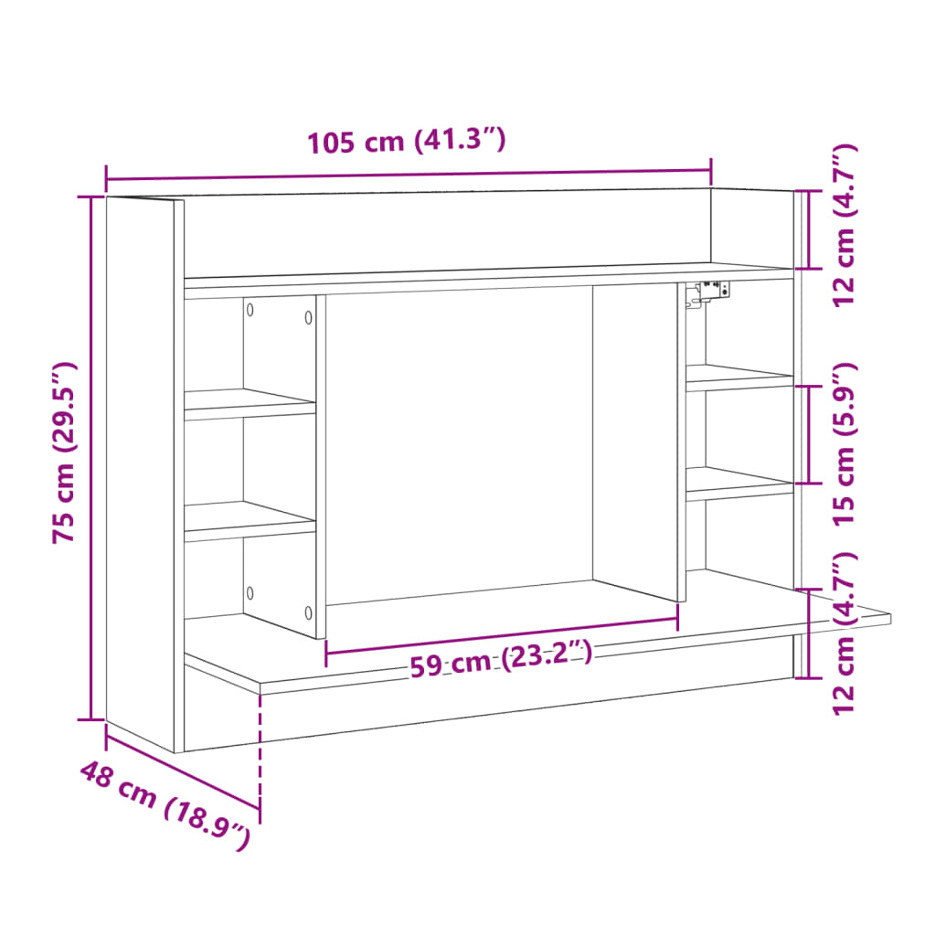 Birou montat pe perete, alb, 105x48x75 cm, lemn prelucrat