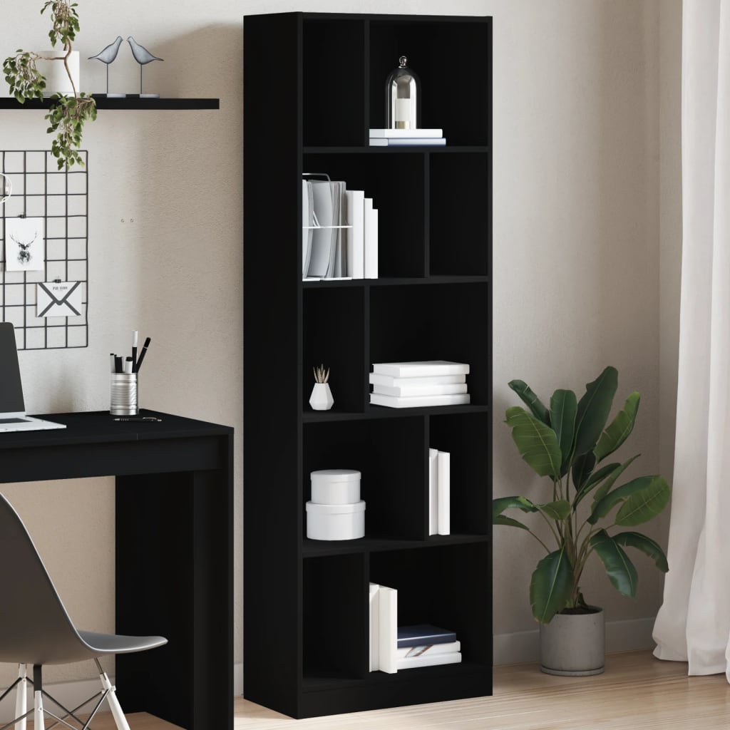 Bibliotecă, negru, 57x28,5x174 cm, lemn prelucrat