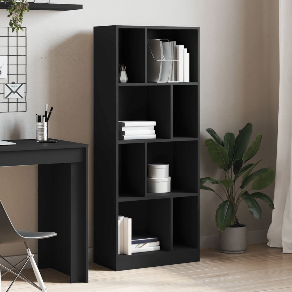 Bibliotecă, negru, 57x28,5x141 cm, lemn prelucrat