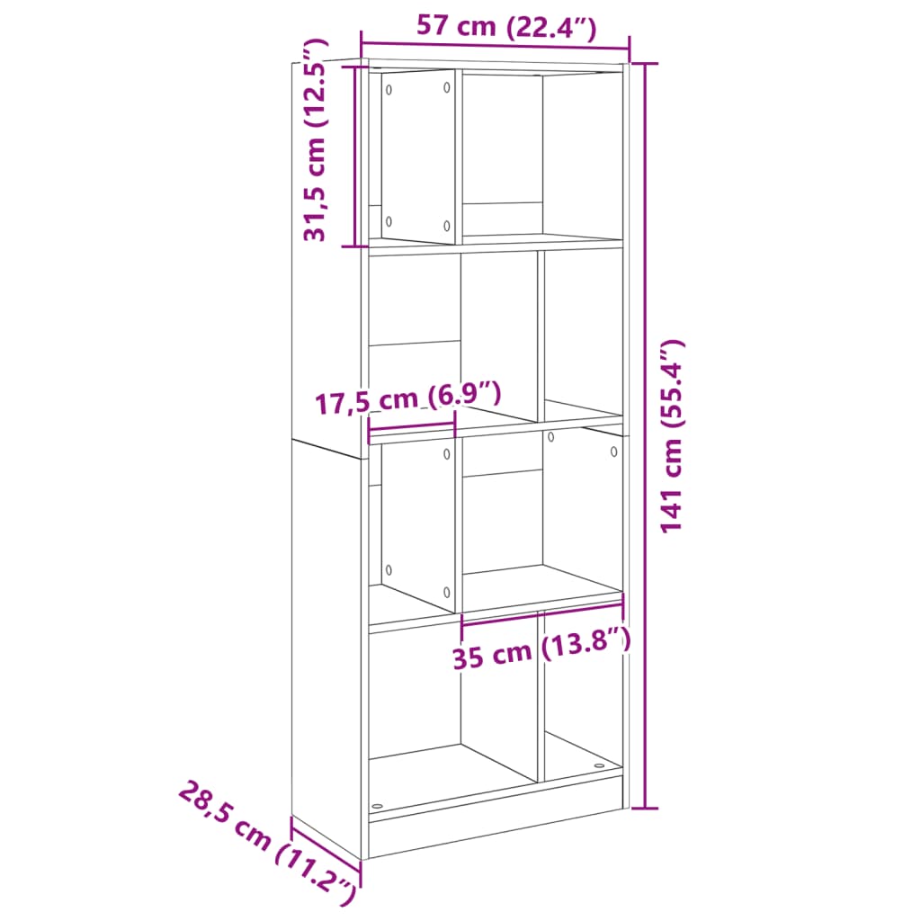 Bibliotecă, negru, 57x28,5x141 cm, lemn prelucrat