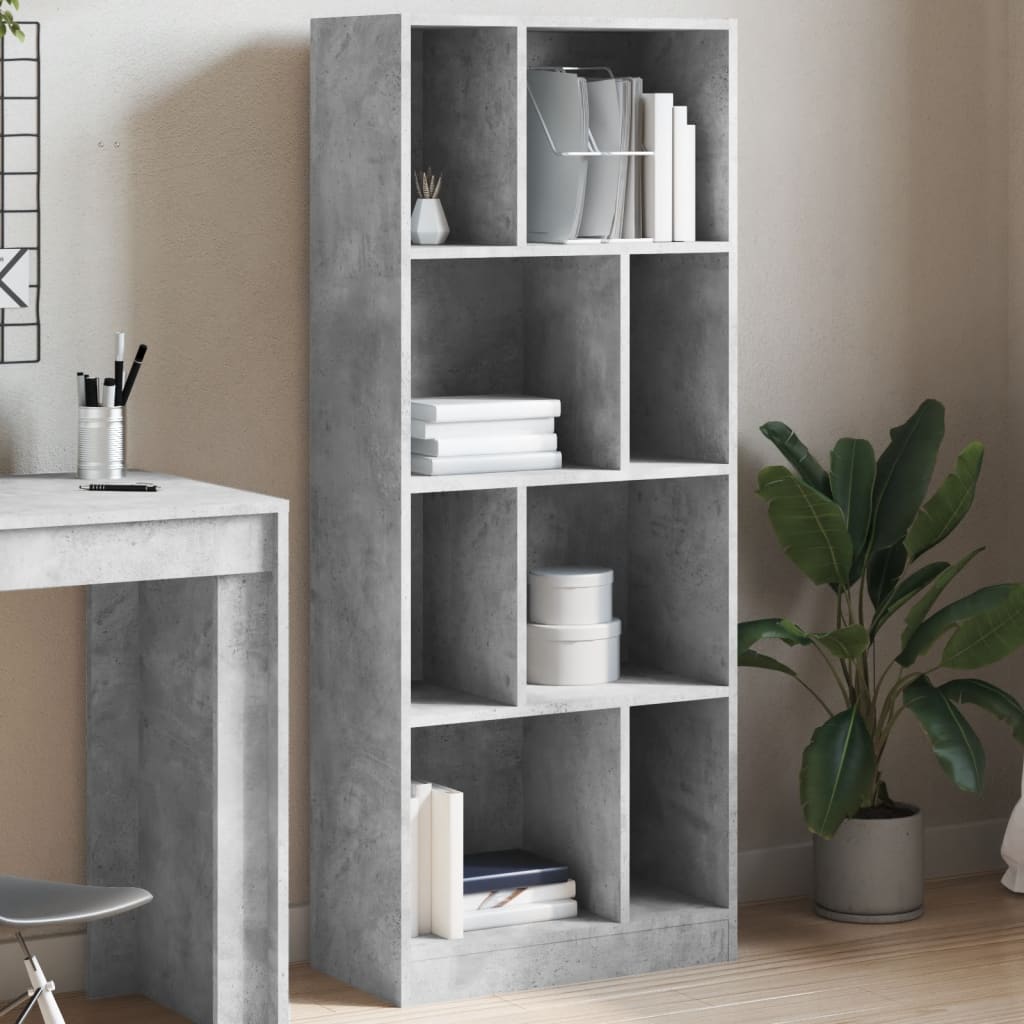 Bibliotecă, gri beton, 57x28,5x141 cm, lemn prelucrat