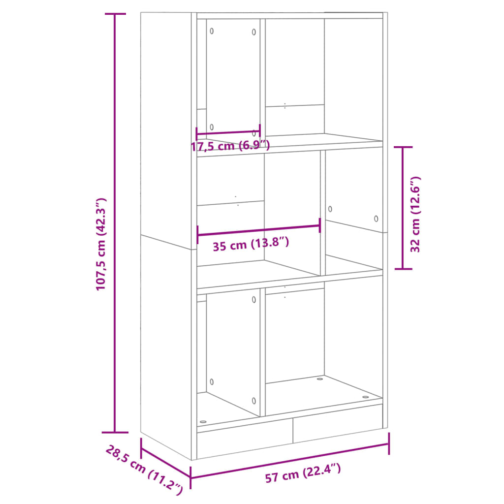 Bibliotecă, stejar sonoma, 57x28,5x107,5 cm, lemn prelucrat