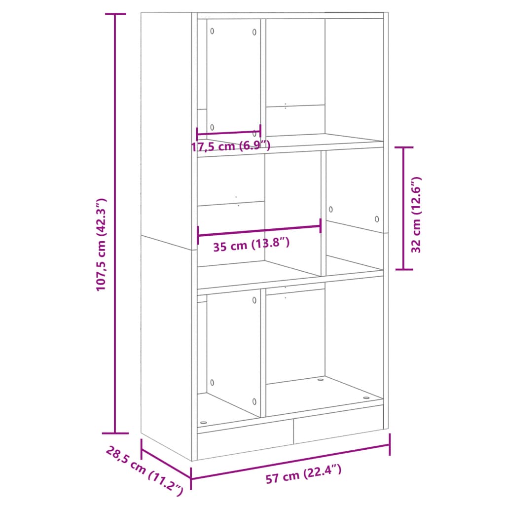 Bibliotecă, gri beton, 57x28,5x107,5 cm, lemn prelucrat