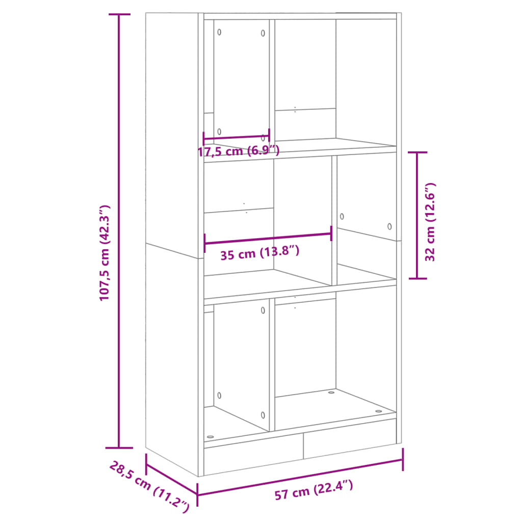 Bibliotecă, stejar maro, 57x28,5x107,5 cm, lemn prelucrat