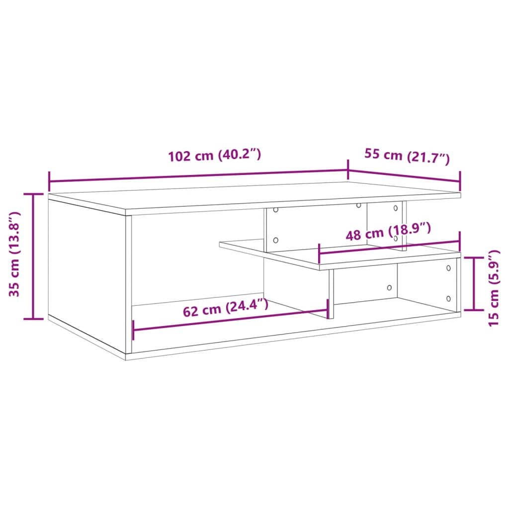 Măsuță de cafea, gri beton, 102x55x35 cm, lemn prelucrat